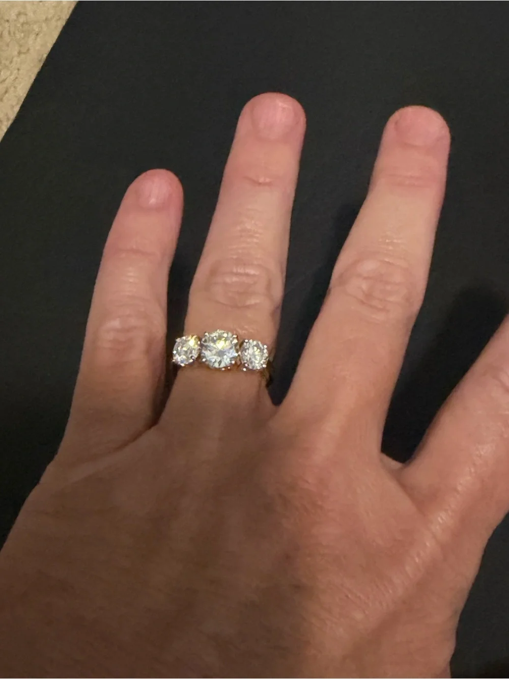 3.02 Carat Three-Stone Diamond & White Gold Engagement/Anniversary Ring, Sz 6.5